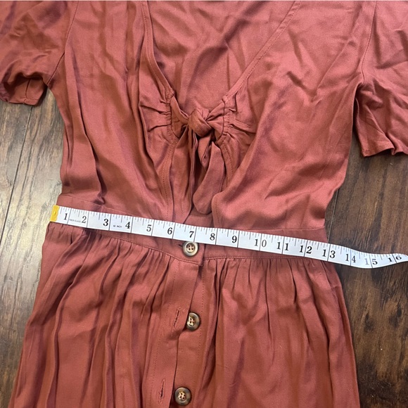 Mimi Chica Terracota Tie Front Buttoned Midi Flutter Sleeve Sundress Size Small - Picture 4 of 6